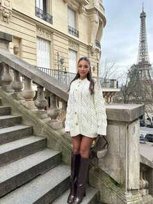 Women's Casual Front Button Twist Cable Pattern Drop Shoulder Long Sleeve Knit Cardigan