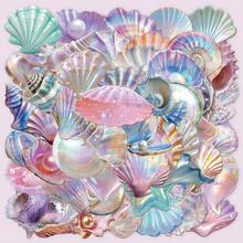 50Pcs Transparent Seashell Stickers Ocean Stickers Ocean Animal Stickers Clear Pearl Stickers Sea Animal Stickers Beach Stickers PET Waterproof Stickers For Water Bottle,Computer,Laptop,Phone,Luggage,Notebook,Fridge