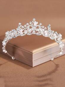 1件皇冠头箍，时尚合金婚礼皇冠，适用于婚礼装饰、生日派对配饰、新娘头饰、婚礼派对装饰 - 銀色 - 查看 7