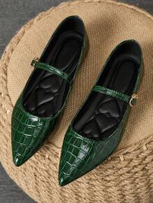 2025 Nuevos zapatos planos de punta francesa con cordones, cómodos y antideslizantes, disponibles en múltiples tallas - Verde Oscuro - Ver 2