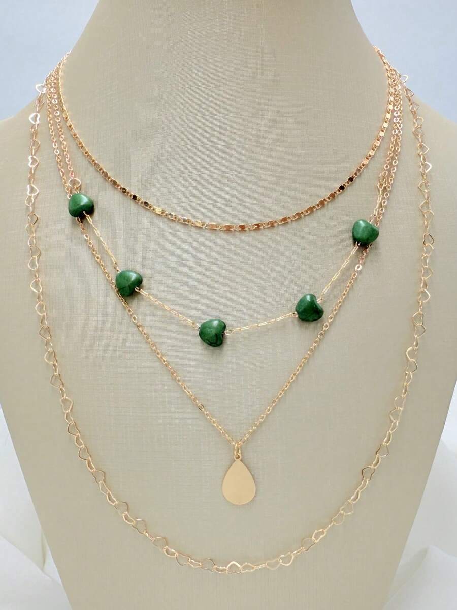 Women's Multi-Layer Necklace With Heart-Shaped Pendants In Various Colors, Elegant And Fashionable Design, Suitable For Parties, Gifts And Daily Wear - C108 - 查看 1