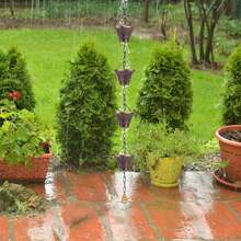 8.5-Foot Copper Bell Shaped Rain Chain With 12 Cups Of Metal Bronze Rain Chain For Drainage Ditches, Suitable For Outdoor Decoration In Yards, Lawns, And Gardens, Easy To Install, Rust Free, And Durable