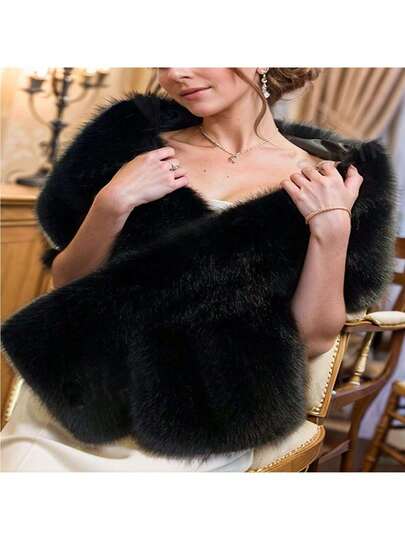 1 pièce Châle de mariée en fausse fourrure avec col, Cape pour robe de mariée pour l'automne/l'hiver, Écharpe de Noël
