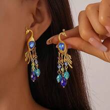 1 Pair Bohemian Vintage Peacock Crystal Inlaid Earrings For Women, Suitable For Daily, Party, Festival, Banquet Wear, Fashionable And Exquisite Personalized Earrings