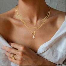 3 Women's Layered Necklaces - Stackable Necklaces, Coin Pendants, Daily/Date/Party Essential Jewelry Sets - Gold - View 5