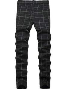 TENGINE Plaid Pants For Men, Mens Skinny Stretch Slim Fit Chinos Golf Business Dress Casual Pants - Black Plaid - 查看 2