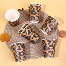 10 Stücke/20 Stücke/40 Stücke, Leoparden-Muster 9oz Papierbecher Party Zubehör - Geparden-Muster Geburtstags-Dekorationen Geschirr Becher, Tier Leoparden Thema Geburtstags Party Becher für Baby-Shower Party Gastgeschenke Dschungel Thema Zubehör - Braun - Übersicht 3