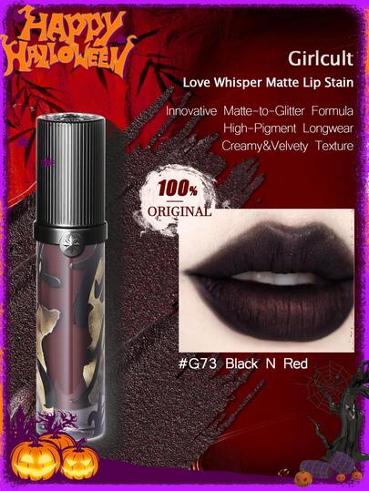 GIRLCULT Love Whisper Matte Lip Stain #G73 Black N Red|Innovative Matte-To-Glitter Formula|Creamy&Velvety Texture|Soft Matte Lip Cream, Lightweight Liquid Lipstick 3.8g(0.13 Oz.),GIFT
