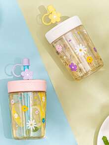 1 cană de plastic de mare capacitate cu capac și pai, cană de apă cu margarete minimaliste drăguțe, cană de cafea rece în stil pădure cu pai, potrivită pentru femei, adolescente, fete pentru acasă, birou, școală, călătorii - Galben - Vizualizare 8