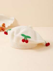 1 pieza Gorro de boina tejido con diseño de cereza lindo para niños, adecuado para usar en otoño/invierno para mantener el calor y para uso diario - A - Ver 11