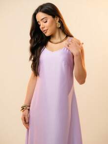 Italian Style Boat Neck Sleeveless Fitted Dress For Women - 淡紫色 - 查看 4