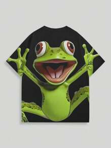 Men's 3D Frog Print Graphic Cartoon Design Short Sleeve T-Shirt, Casual & Comfortable Vacation Tee, Made Of Polyester