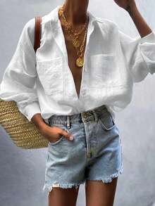 Women's Casual Loose Fitting Shirt, Elegant Minimalist Design, Versatile