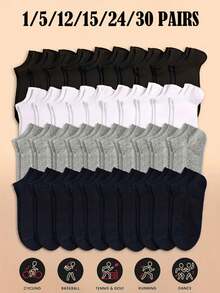 1/5/10/12/15/24/30双装女士短袜，纯色短袜，黑白灰三色可选，适合春、夏、秋、冬四季穿着，是远足、返校、圣诞节、新年、感恩节的理想礼物。 - 彩色 - 查看 2
