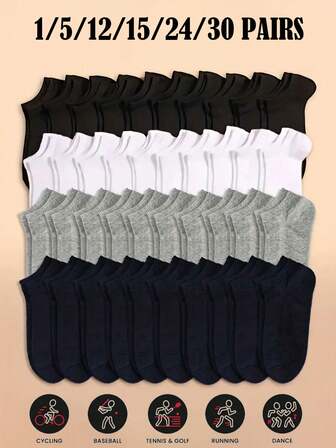1/5/10/12/15/24/30 par damfotledsockor, enfärgade fotledsockor, svarta vita grå strumpor, damstrumpor och strumpor för vår, sommar, höst och vinter perfekt för vandring, skolstart, julklappar, nyårspresenter till Thanksgiving