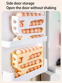 1 pieza Soporte para huevos para refrigerador, dispensador de huevos giratorio, recipiente de almacenamiento de huevos de dos niveles, estante de huevos alimentado por gravedad automático, organizador de despensa de cocina ahorra espacio, accesorio esencial para cocineros en el hogar, regalo práctico de inauguración de la casa para amigos y familiares