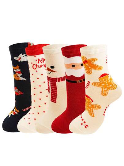 1 Paio/5 Paia Di Calzini Natalizi Casuali Con Cartoni Animati, Calzini Natalizi Alla Caviglia Con Cervi, Calzini Natalizi Per Donna, Autunno/Inverno