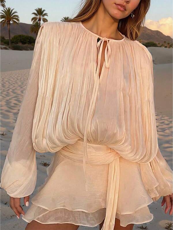 Robe chemise à manches lanternes à volants à double couche avec col à volants style millenium, ne comprend pas la ceinture. Vêtement gothique sexy et élégant pour dames, robe de Noël, robe de cocktail pour invités de mariage, convient pour les occasions formelles #SoiréeGala #RobeAutomne #AutomneChic