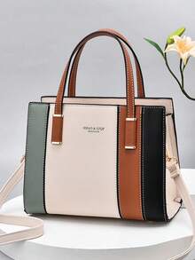 Fashionable Colorblock Tote Bag, Large Capacity Dual Handle, Minimalist Style, Suitable For Daily Life And Work, Handheld Shoulder Crossbody Bag, Best Mother Day Gifts Ever - Be - Xem 6