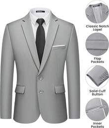 Men's 2 Piece Suits Two Button Pants Set Party,Wedding And BusinessChristmas CNPN - 淺灰色 - 查看 4