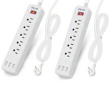 CILIA 1/2 Pcs Flat Plug Surge Protector Power Strip, 6 AC Outlets, 5 Ft Flat Braided Extension Cord,Dorm Room Essentials College,Compact Desk Charging Station Wall Mount For Office, School, Dorm