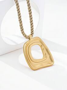 1 Stück Vintage goldener Metall-Quadrat-Anhänger mit dickem Seil-Halskette, elegante und charmante Halsketten-Accessoire, geeignet für den täglichen Gebrauch, Urlaub, Party