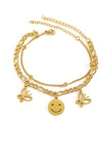 3pcs/Set European And American Hip-Hop Exaggerated Personalized Niche Stainless Steel Circle Pendant, Lobster Clasp Chain Bracelet For Men And Women