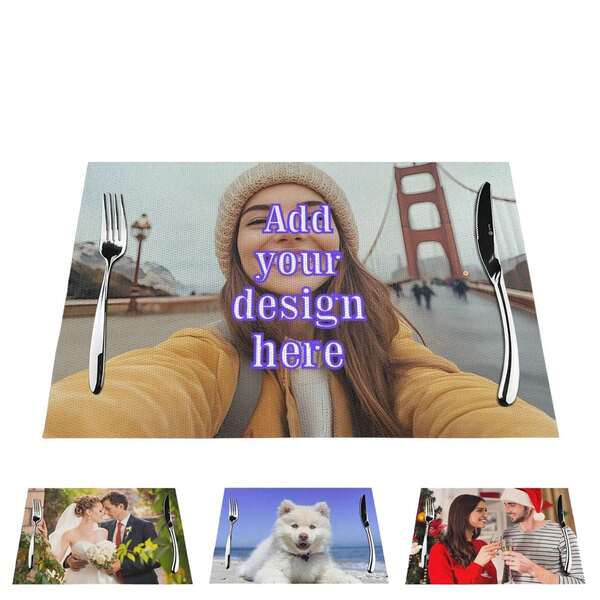 1pc Customizable Photo Placemat - Rectangular Tabletop Mat - With Photo Or Text, Suitable For Home, Restaurant, Cafe, Party - Hand Wash Only, Non-Woven Fabric, Polyester Cover.