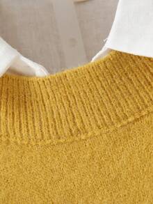 Suéter de cuello redondo de unicolor y manga corta, talla grande, para otoño/invierno