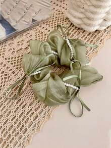 1 pieza Coletero de tul con adorno de perlas - Elegante coletero grueso para mujer, sujetador de coleta y moño con encanto romántico, sujetadores de coleta, bandas elásticas para el cabello, cuerdas para el cabello, accesorios para el cabello como regalo, accesorios para la cabeza, banda elástica - Multicolor - Ver 7