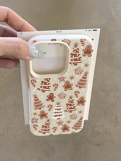 1pc White Christmas Gingerbread Man Graphic Full Coverage TPU Shockproof Phone Case Compatible With IPhone 16, 15, 14, 13, 12, 11 Pro Max, Series