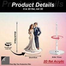 1 件优雅的 2D 旋转亚克力新娘和新郎桌面装饰 - 适合婚礼、订婚和周年纪念，室内/室外使用，无需电源，婚礼装饰 - 多色E - 查看 7
