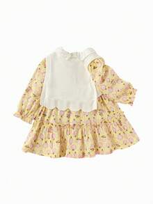 Balabala Conjunto de 2 Peças Vestido Meninas 2025 Outono Novo Conjunto Fofo