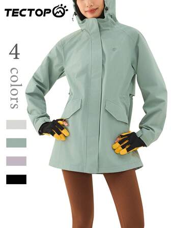 TECTOP Women's Autumn/Winter Thermal Lined Mid-Length Jacket, Adjustable Hood, 2 Large Pockets, Waist Drawstring, Multifunctional Outdoor Hiking Coat