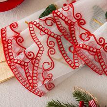 1 件现代简约彩色刺绣薄纱窗帘，刺绣圣诞老人和驯鹿透明短窗帘布，适用于客厅、卧室、厨房、小窗户的圣诞装饰，圣诞礼物 - 紅綠色 - 查看 6