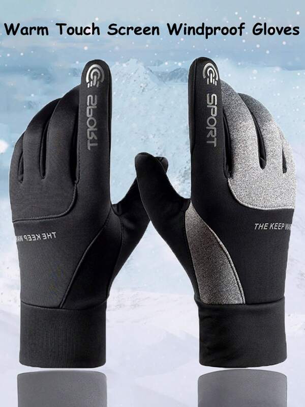 1 Paar warme Outdoor-Handschuhe für Herren, flauschige Radhandschuhe für Herbst und Winter, windundurchlässig, wasserdicht, rutschfest, mit Veloursleder-Touchscreen-Funktion, elektrisch beheizbare Kältehandschuhe für Herren und Damen, einfache und modische Buchstaben-Fingerhandschuhe, rutschfeste Handschuhe für Angeln, Skifahren, Bergsteigen