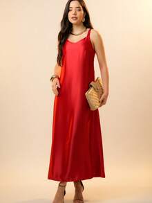 Italian Style Boat Neck Sleeveless Fitted Dress For Women - 紅色 - 查看 3
