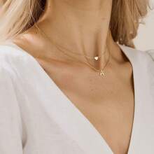 Kit 2 Exquisite And Elegant Necklaces For Women With Letter Pendant And Heart Pendant, 18k Gold Plated Or 925 Silver Plated - 金色 - 查看 5
