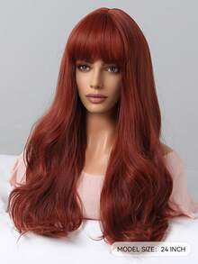 Tóc giả xoăn dài màu đỏ tía có mái 24 inch, tóc giả tổng hợp gợn sóng tự nhiên màu đỏ cho nữ, thời trang dự tiệc hàng ngày, quà tặng Halloween Giáng sinh, quà tặng cho bạn gái, quà tặng cho bạn gái - Đỏ - Xem 6