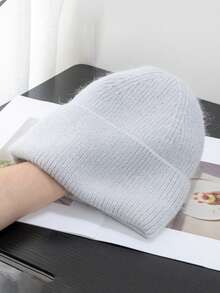 FADZOYLE 1顶纯色针织翻边帽 女款毛绒针织帽 柔软宽松四季秋冬保暖男女通用成人针织帽 大头围提拉脸型保暖舒适 滑雪跑步配件 户外旅行礼物 - 彩色 - 查看 10