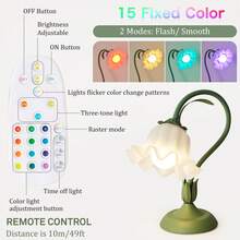 "Flower-Shaped RGB Table Lamp With Remote – 15-Color Rechargeable Mood Light, Adjustable Design For Bedroom, Living Room, And Desk Decor" - Hồng - Xem 6