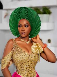 Nigerian Headwear Aso Oke Headband, Women's Wrapped Rhinestone, African Headscarf Hat, Auto Gele Headband, Handmade Fashionable Headwear, Suitable For Weddings, Parties, And Other Festivals - Multicolor - View 7