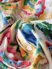 女士彩色扎染渐变撞色长袖休闲衬衫，人造丝尼龙印花面料，纽扣长袖休闲衬衫，有口袋，长袖上衣，适合日常通勤，休闲度假穿着，适合秋冬季旅行