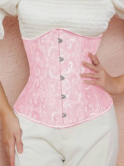 1 szt. damski gorset żakardowy z regulowanym wiązaniem z tyłu, wygodny w noszeniu, odpowiedni na Halloween, kostium bankietowy na Halloween