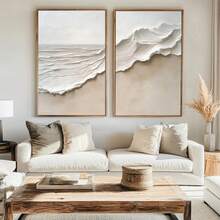 2 pièces par set, art mural sur canevas avec cadre, peinture sur canevas de vague, art mural Wabi-Sabi aux tons neutres, décoration thème océan, décoration moderne pour la maison, décoration de chambre, décoration de dortoir, décoration de chambre à coucher, décoration de salle de bain, décoration de salon, décoration de couloir. - Multicolore - Voir 8
