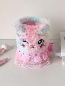 1个卡通猫毛绒笔筒学生高颜值桌面文具女生宿舍装饰收纳筒摆件 - 彩色 - 查看 19