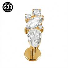 1 件钛心形氧化锆唇环内螺纹 CZ 花形唇钉耳屏耳软骨扁平穿孔鼻环饰品 - 鈦原色 - 查看 16