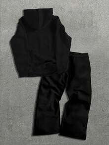 Conjunto de sudadera con capucha y pantalón de chándal con estampado de unicolor de estilo callejero de moda para hombres