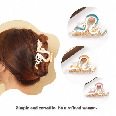 1pc New Creative White Dragon Cartoon Oil Drop Dragon Hair Clip, Anime Peripheral Metal Hair Claw For Women, Suitable For Daily Wear And Gift, Long-Lasting Use Fall Fashion Claw Clips Autumn Hair Accessories Elegant Hair Clutch Clips For Hair Winter For Vacation Outfits Woman Summer Beach