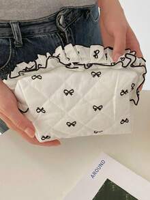 1Pc Cute Bowknot Pattern Multifunctional Kids Makeup Bag With Lace Ruffle Decoration,Sanitary Bag,Coin Bag,Toiletry Bag,Large Capacity Cosmetic Bag Make Up Bag For Home, Travel, Vacation And School Use ,Makeup Bag Makeup Pouch Skincare Bag Toiletry Bag Packing Cubes,Travel Essentials Cruise Essentials Dorm Essentials,Mom Gifts,Birthday Gifts,Gifts For Friends And Teachers